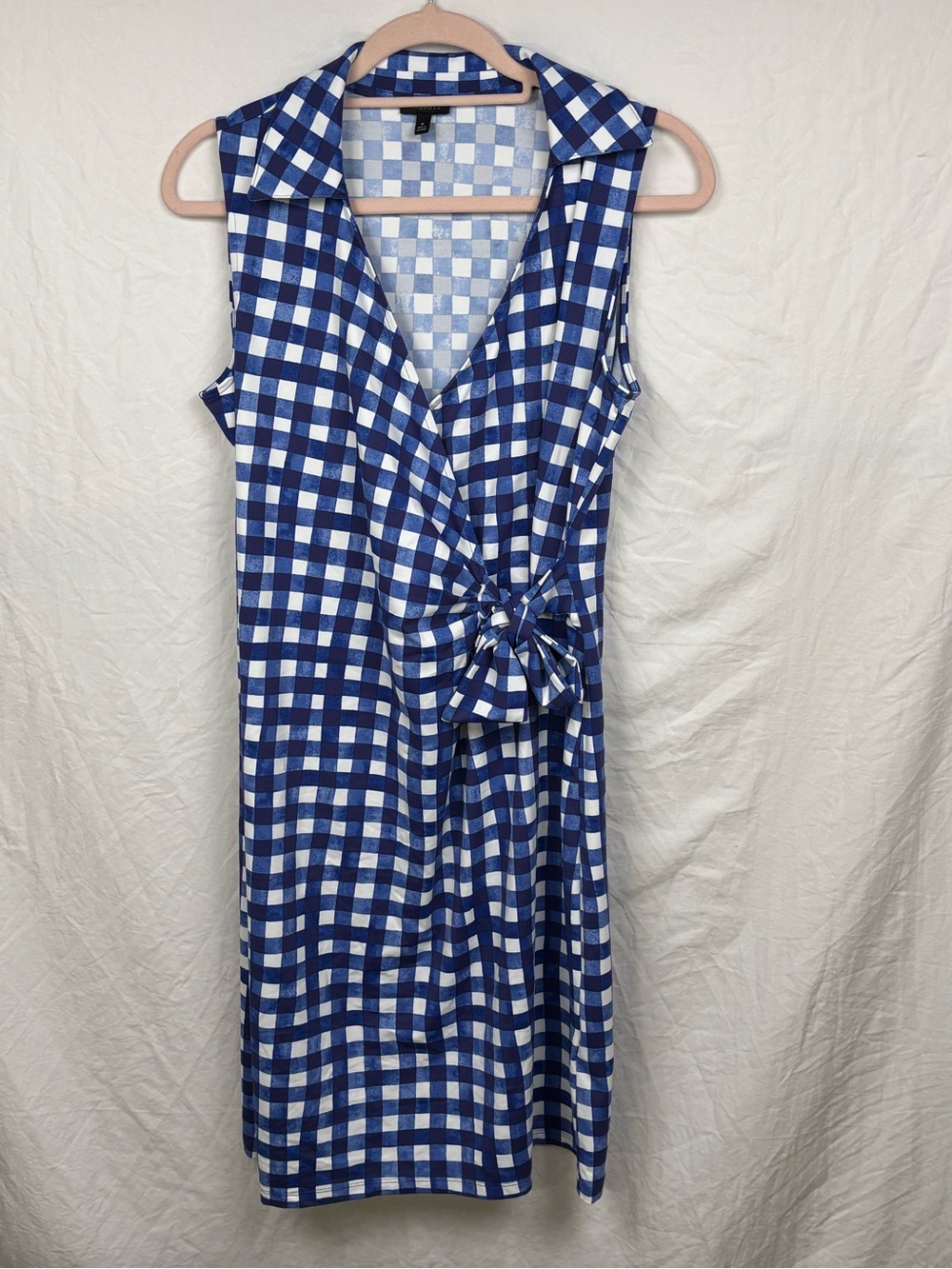 Talbots Medium women’sBlue and White Gingham Sleeveless Wrap Dress with Side Tie